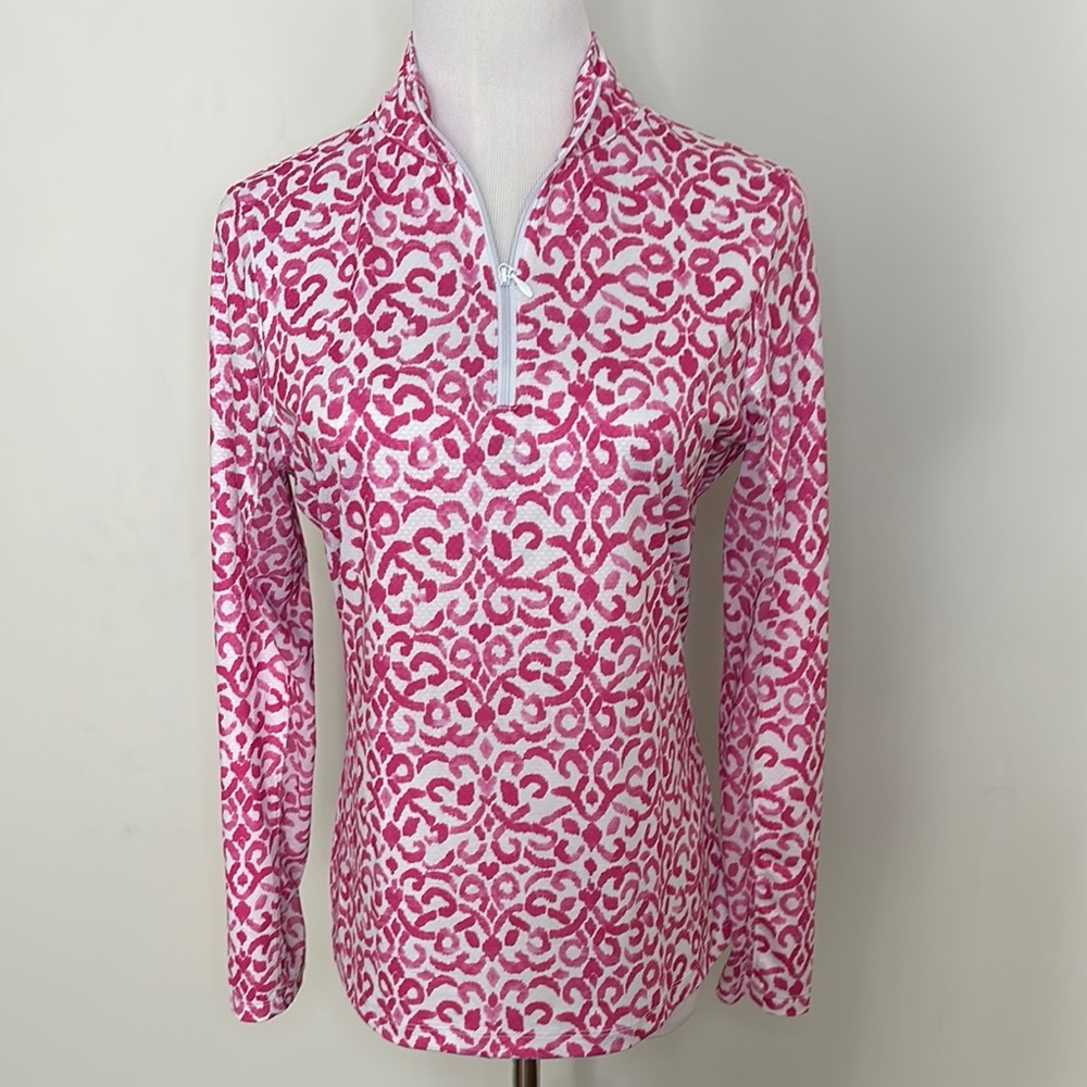 Gottex Pink & White Print 1/4 Zip Golf Sun Shirt XS